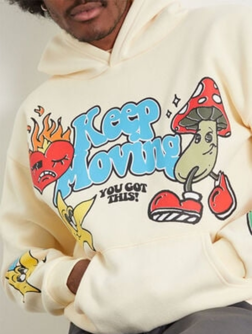PacSun Keep Moving Graphic Hoodie Cream Mens Size Medium